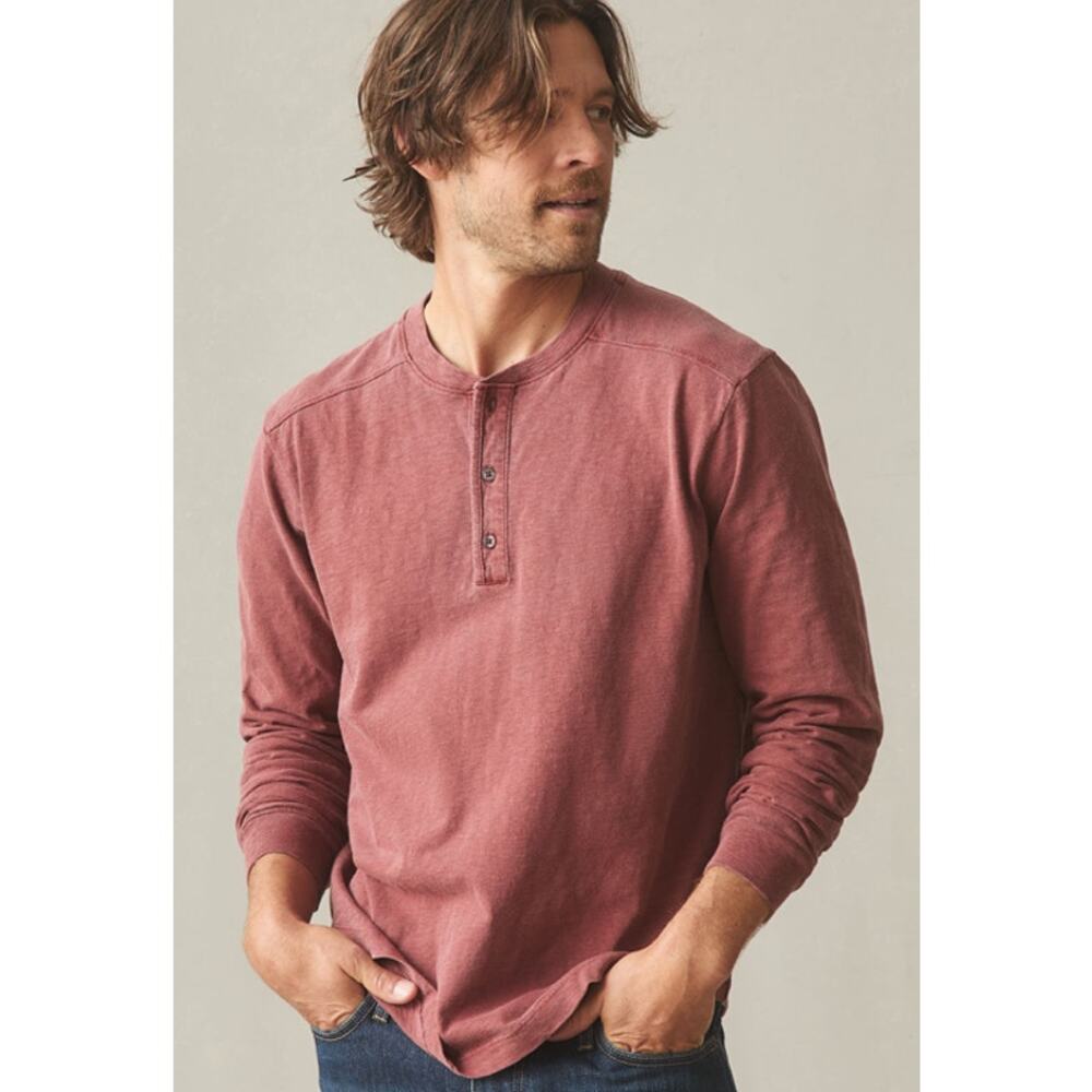American Giant Shirt Broken-In Premium Slub Long Sleeve Henley Red Size Medium